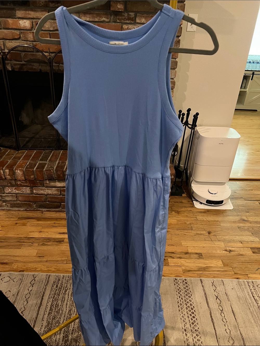 Maurices Light Blue Ribbed Bodice Tiered Maxi Dress
